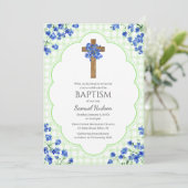 017 Moss Green Blossom Rustic Cross Design Baptism 招待状 (スタンド正面)