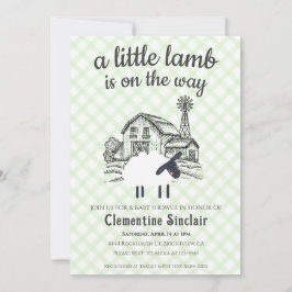 017 Moss Green Little Lamb Farm Plaid Baby Shower 招待状