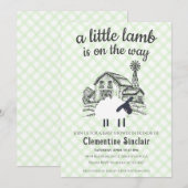 017 Moss Green Little Lamb Farm Plaid Baby Shower 招待状 (正面/裏面)