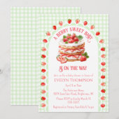 017 Moss Green Strawberry Shortcake Baby Shower 招待状 (正面/裏面)