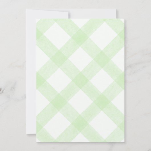 017 Moss Green Teddy Bear Gingham Baby Shower 招待状 (裏面)