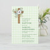 017 Moss Rustic Greenery Wooden Cross Baptism 招待状 (スタンド正面)