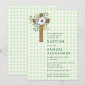 017 Moss Rustic Greenery Wooden Cross Baptism 招待状 (正面/裏面)