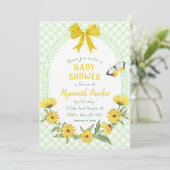 017 Moss Yellow Daisy Bow Gingham Baby Shower 招待状 (スタンド正面)