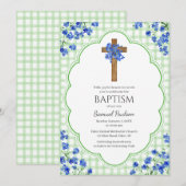 018 Grass Blossom Rustic Cross Design Baptism 招待状 (正面/裏面)