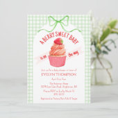 018 Grass Green Berry Sweet Strawberry Baby Shower 招待状 (スタンド正面)
