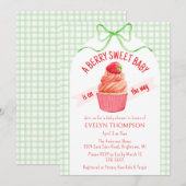 018 Grass Green Berry Sweet Strawberry Baby Shower 招待状 (正面/裏面)