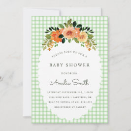 018 Grass Green Gingham Baby Shower Invitations 招待状