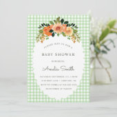 018 Grass Green Gingham Baby Shower Invitations 招待状 (スタンド正面)