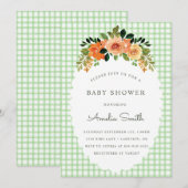 018 Grass Green Gingham Baby Shower Invitations 招待状 (正面/裏面)