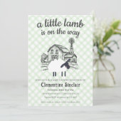 018 Grass Green Little Lamb Farm Plaid Baby Shower 招待状 (スタンド正面)