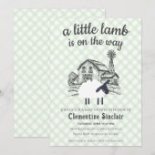 018 Grass Green Little Lamb Farm Plaid Baby Shower 招待状 (正面/裏面)