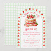 018 Grass Green Strawberry Shortcake Baby Shower 招待状 (正面/裏面)