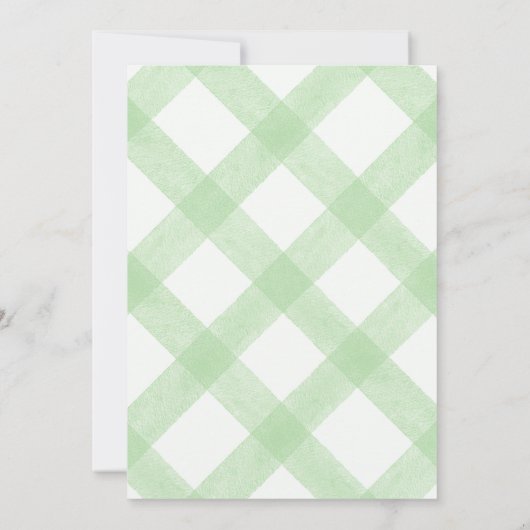 018 Grass Green Teddy Bear Gingham Baby Shower 招待状 (裏面)