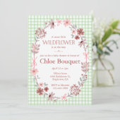 018 Grass Green Wildflower Bow Gingham Baby Shower 招待状 (スタンド正面)
