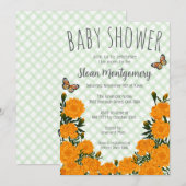 018 Grass Monarch Butterfly Marigold Baby Shower 招待状 (正面/裏面)