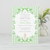 018 Grass Scroll Gingham Cross Candle Baptism 招待状 (スタンド正面)