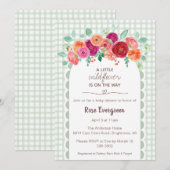 019 フォレストグリーンの水彩ワイルドフラワーベイビーシャワー 招待状 (正面/裏面)