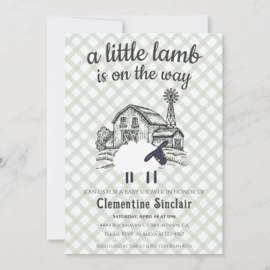 019 フォレストグリーン リトルラム プライド ベイビーシャワー 招待状 (正面)