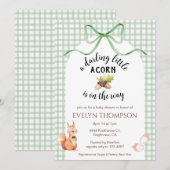 019 森のキュートなリスとどんぐりのギンガム ベビーシャワー 招待状 (正面/裏面)