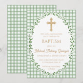 019 Forest Botanical Vine Ornate Cross Baptism 招待状 (正面/裏面)