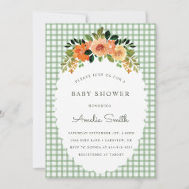 019 Forest Green Gingham Baby Shower Invitations 招待状