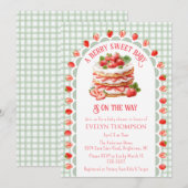 019 Forest Green Strawberry Shortcake Baby Shower 招待状 (正面/裏面)