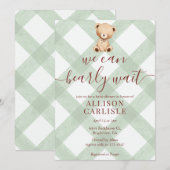 019 Forest Green Teddy Bear Gingham Baby Shower 招待状 (正面/裏面)