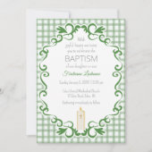 019 Forest Scroll Gingham Cross Candle Baptism 招待状 (正面)