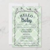 019 Forest Watercolor Gingham Birds Baby Shower 招待状 (正面)