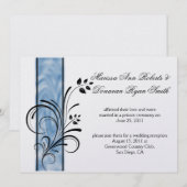 01 ブラック フローラル スワール ブルー ストライプ ポスト ウェディング 招待状 (正面/裏面)