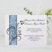 01 黒の花柄 スワール 青ストライプ 結婚式後 招待状 (スタンド正面)