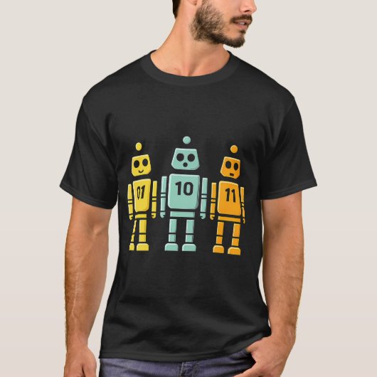 01 10 11 ロボット バイナリ Tシャツ (正面)