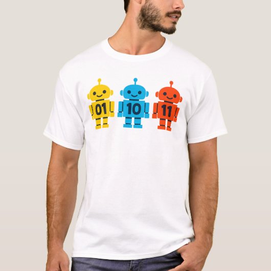 01 10 11 Robots Binary Code Cute Tech Design Tシャツ (正面)