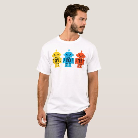 01 10 11 Robots Binary Code Cute Tech Design Tシャツ (正面フル)
