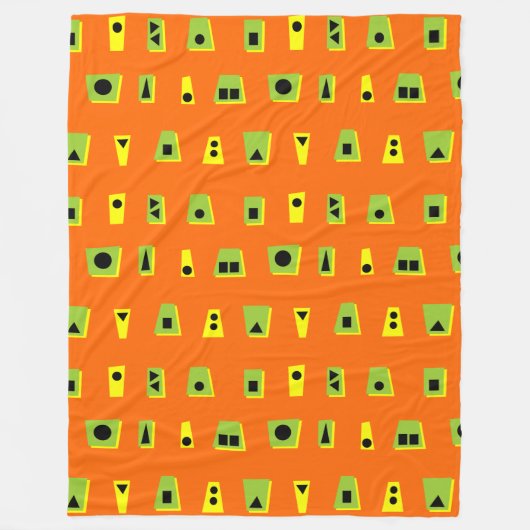 020216 – オレンジ色FF6600の緑、黄、黒 フリースブランケット (正面)