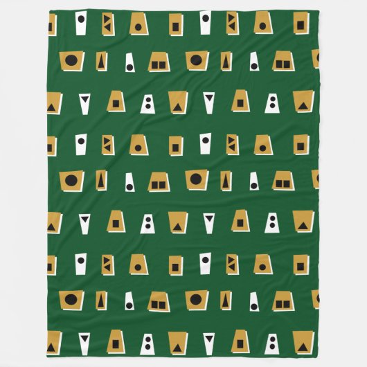 020216 -金ゴールド茶色、白、黒(濃い緑) フリースブランケット (正面)