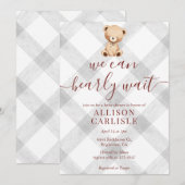020 フォググレー テディベア ギンガム ベビーシャワー 招待状 (正面/裏面)