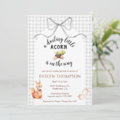 020 Fog Cute Squirrel Acorn Gingham Baby Shower 招待状 (スタンド正面)