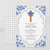 020 Fog Gray Blossom Rustic Cross Design Baptism 招待状 (正面/裏面)