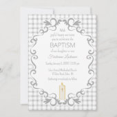 020 Fog Gray Scroll Gingham Cross Candle Baptism 招待状 (正面)