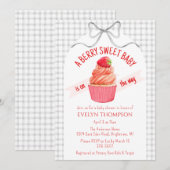 020 Fog Grey Berry Sweet Strawberry Baby Shower 招待状 (正面/裏面)