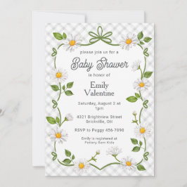 020 Fog Grey Floral Daisy Plaid Baby Shower 招待状