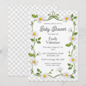 020 Fog Grey Floral Daisy Plaid Baby Shower 招待状 (正面/裏面)