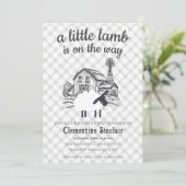 020 Fog Grey Little Lamb Farm Plaid Baby Shower 招待状 (スタンド正面)