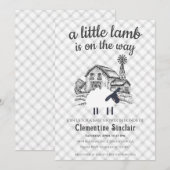 020 Fog Grey Little Lamb Farm Plaid Baby Shower 招待状 (正面/裏面)