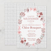 020 Fog Grey Wildflower Bow Gingham Baby Shower 招待状 (正面/裏面)