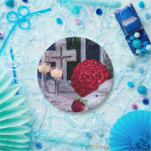 0294-バラ、リングや輪、ろうそく ペーパープレート (パーティー)