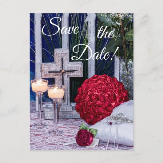 0294 – 赤いブーケと赤いリングや輪と十字 ポストカード (正面)