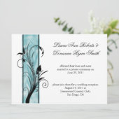 02 黒の花模様の渦巻き ティールストライプ 挙式後 招待状 (スタンド正面)